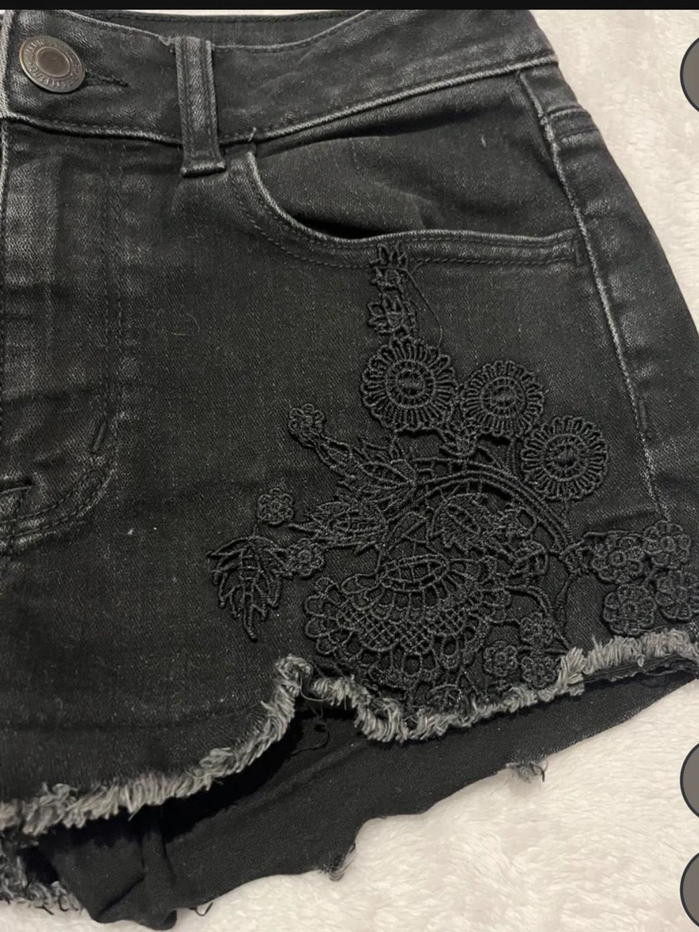 Black Lace-Appliqué Denim Shorts - Women